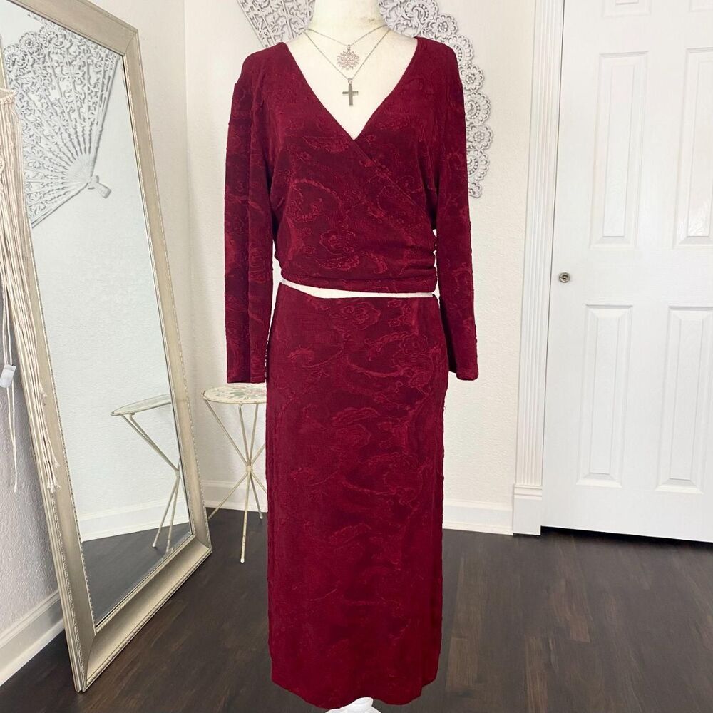 dressbarn Burgundy Two-Piece Long Sleeve Skirt Set